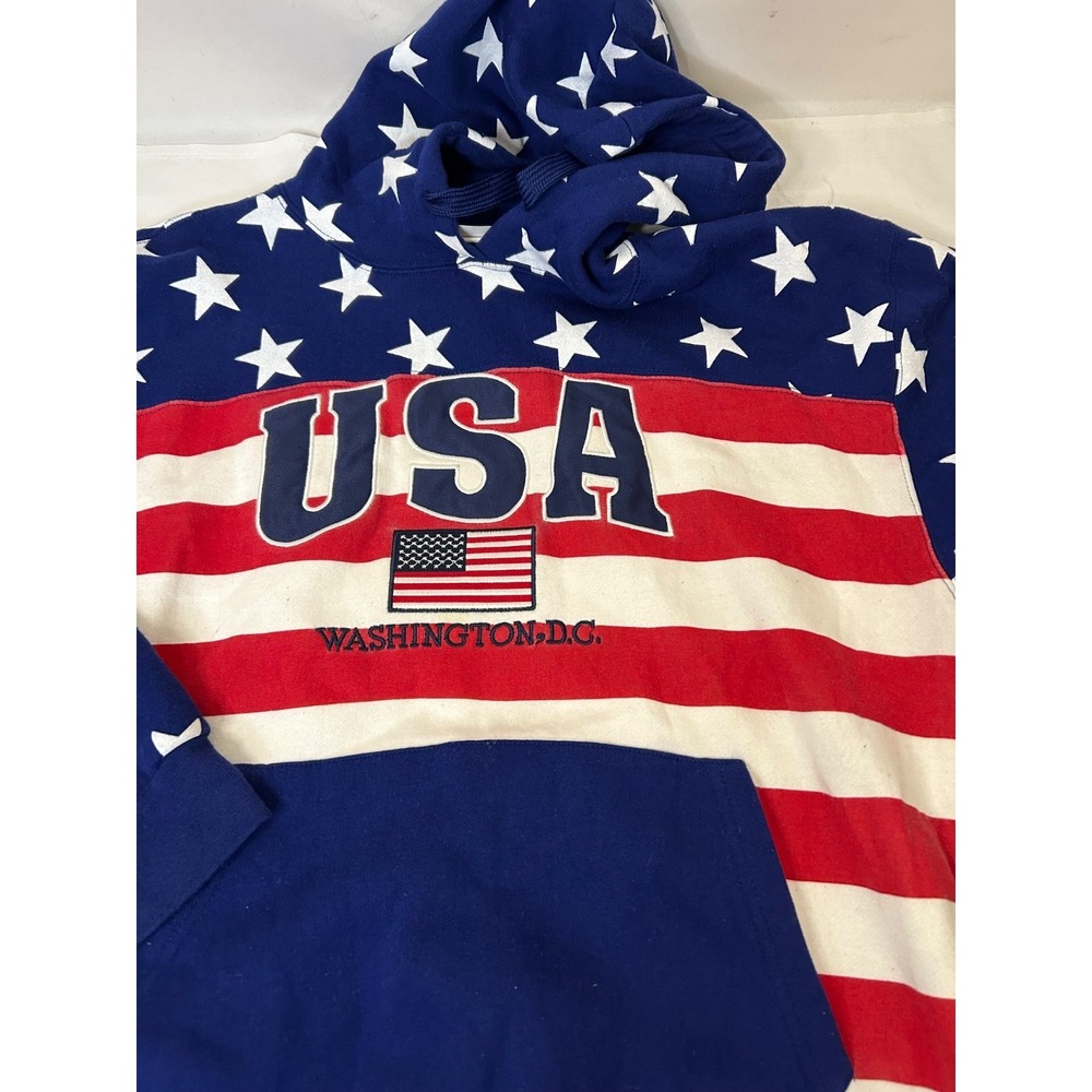Joe's Washington DC American Red White Blue Flag USA Hands Through Hoodie Sz XL - Picture 8 of 9